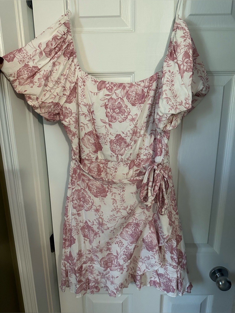 Trixxi Rose-Print Off-Shoulder Wrap Mini Dress